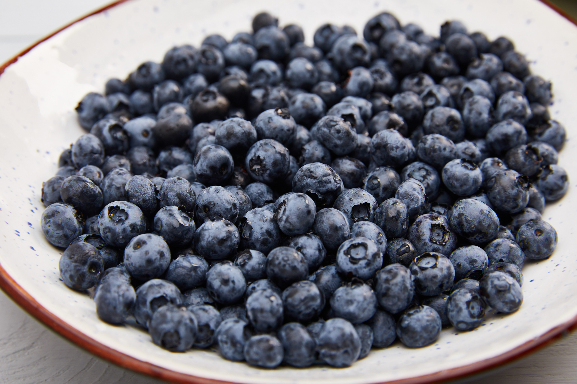 Bowl of fresh blueberries on a kitchen counter, representing the daily health benefits of eating blueberries for heart, brain, and gut health