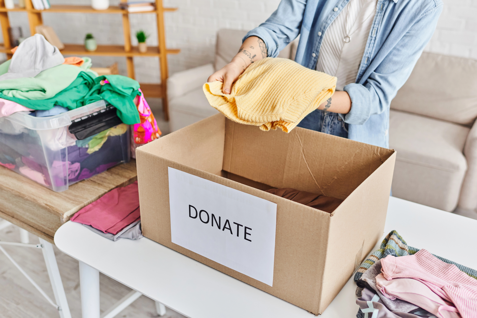 Neatly organized donation items ready to be given to local organizations