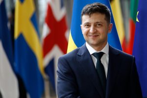 Ukrainian President Volodymyr Zelensky is welcomed by European Council President Donald Tusk
