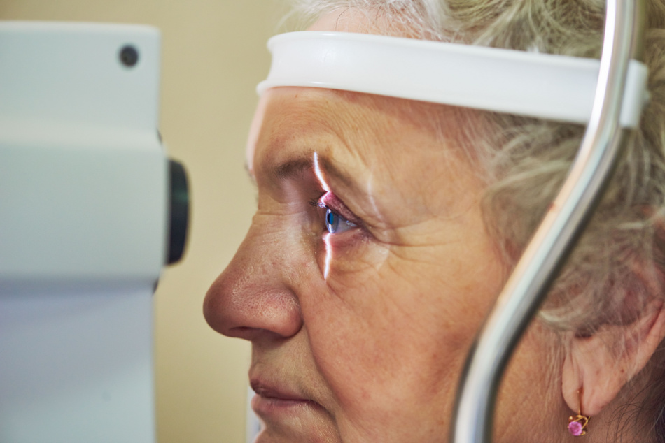 ophthalmology. eyesight check of adult female woman
