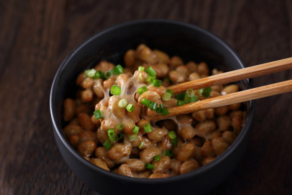 Japanese Natto on wooden table.