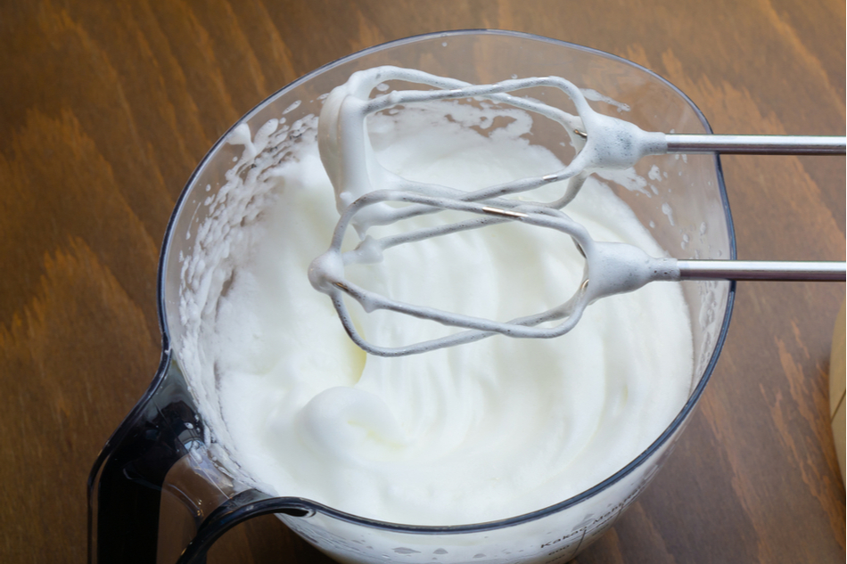 Egg whites whipped into foam with stiff peaks