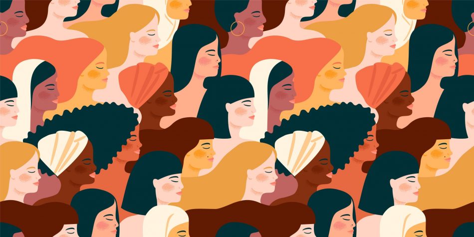 nternational Womens Day. Vector seamless pattern with with women different nationalities and cultures. Struggle for freedom, independence, equality.