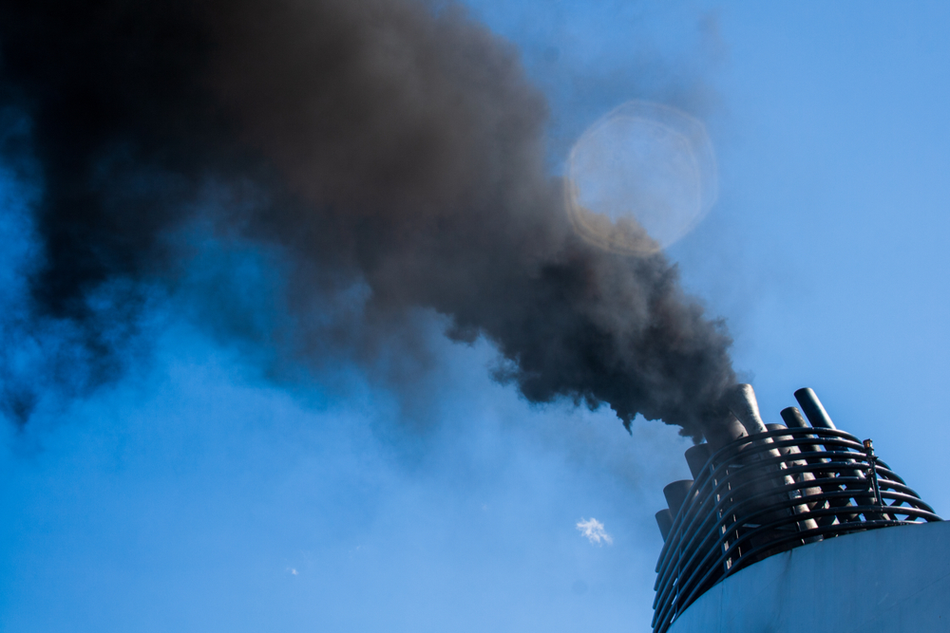 ship funnel emitting black smoke, air pollution, carbon emissions, carbon tax, global warming