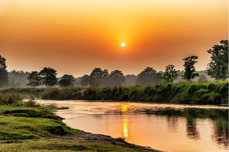 Beautiful sunset in Nepal's Chitwan National Park