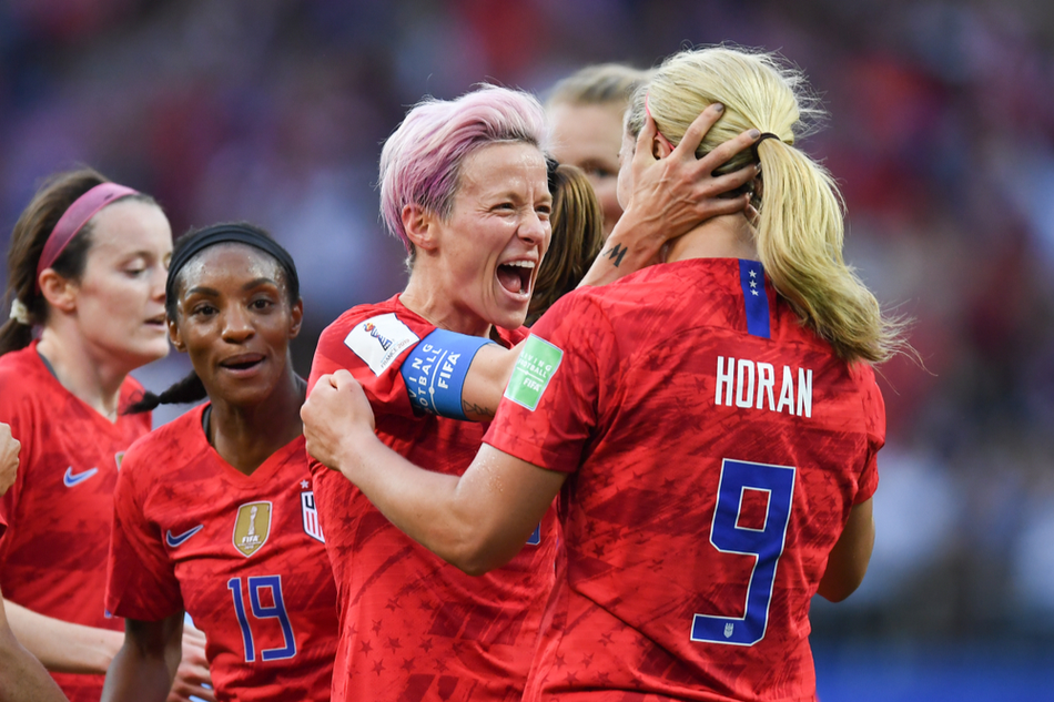 Megan Rapinoe of USA celebrates after scoring during the 2019 FIFA Women's World Cup France group F match between USA and Thailand at Stade Auguste Delaune