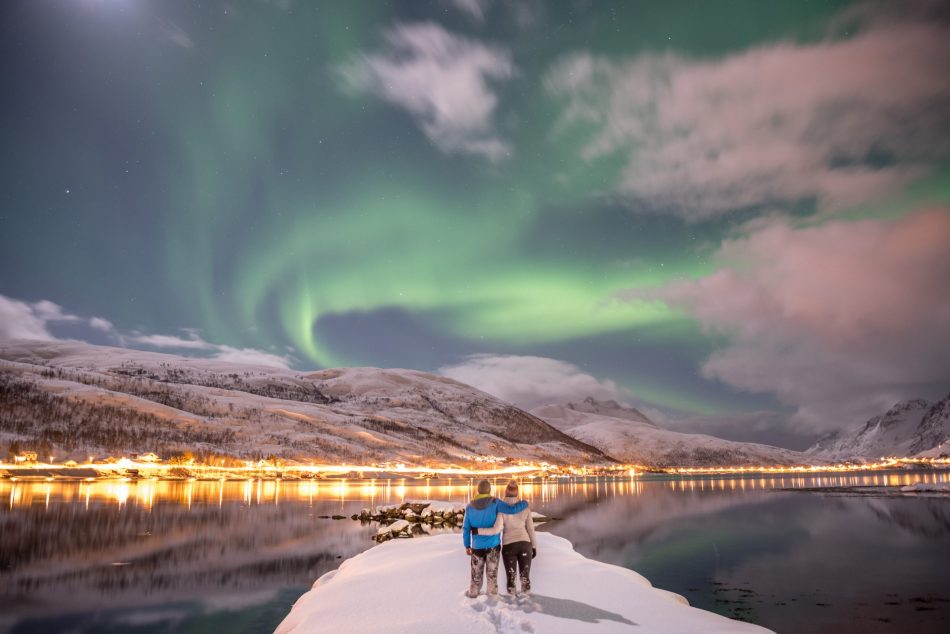 Romantic aurora borealis in Tromso (Norway)
