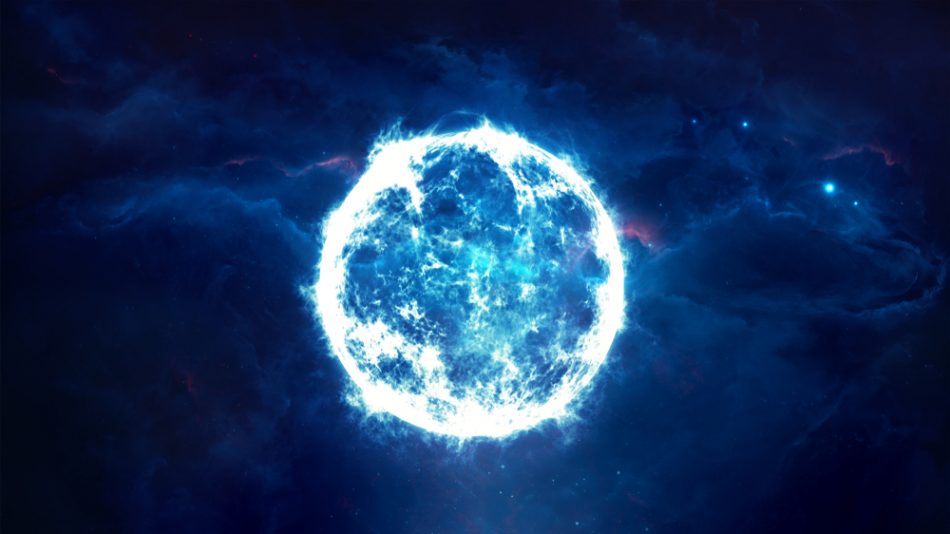 Abstract 3d rendering illustration of a blue small star going supernova.