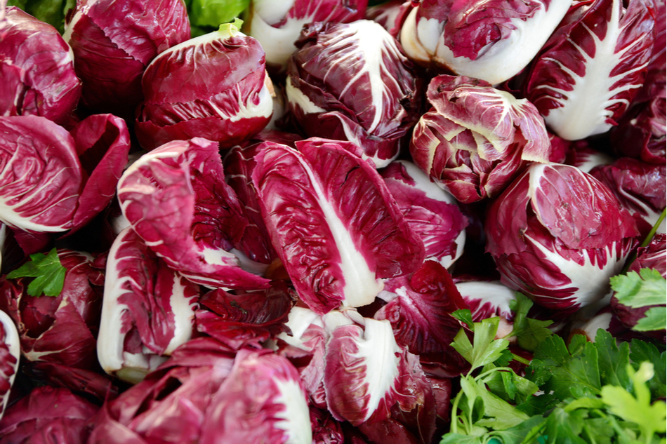 Fresh Veronese red radicchio arranged for sale at the market