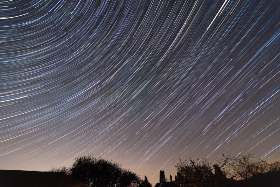 Star trails during the Lyrid Meteor Shower, April 2020, Herefordshire, UK.