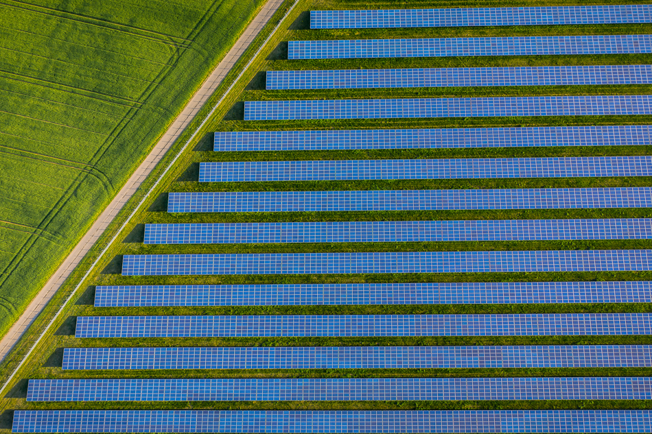 Aerial photo above solar panels