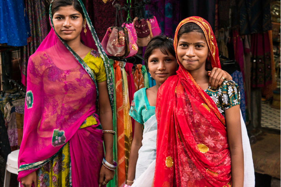 three young women in India