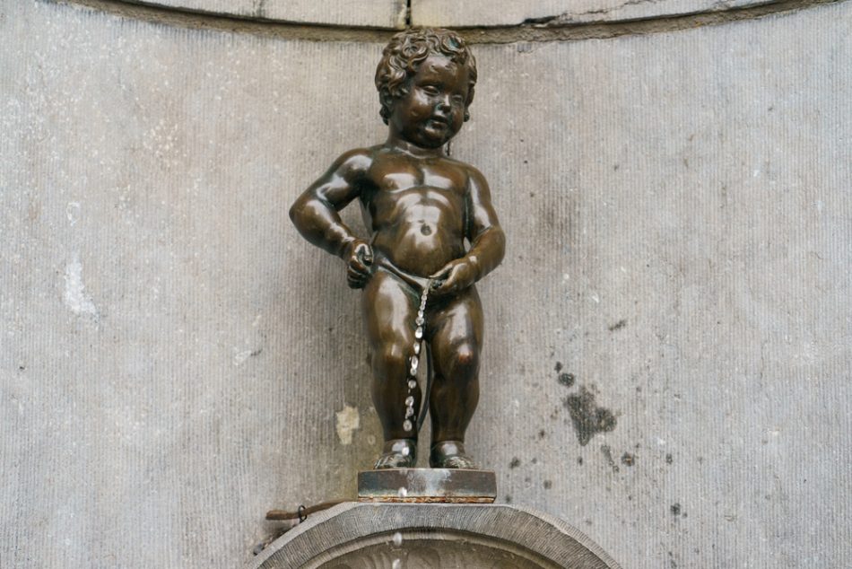 Manneken Pis (Little man Pee) is a landmark in Brussels, Belgium. It is a small bronze sculpture of boy-fountain