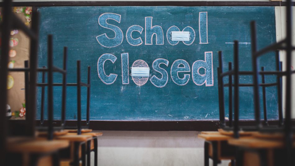 School closed due to COVID-19 outbreak and a message was posted on the school blackboard.