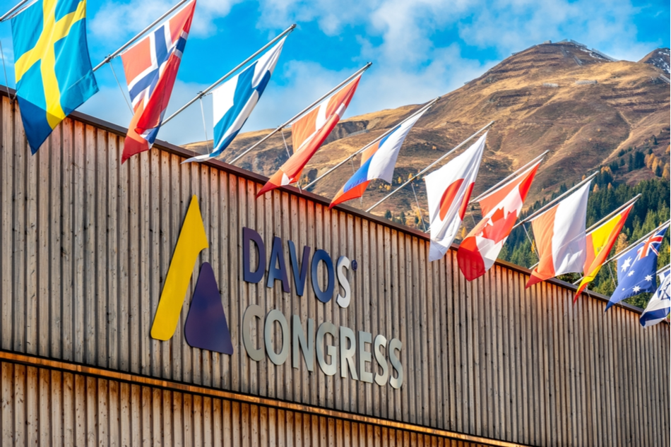 Country flags at Davos meeting in Switzerland