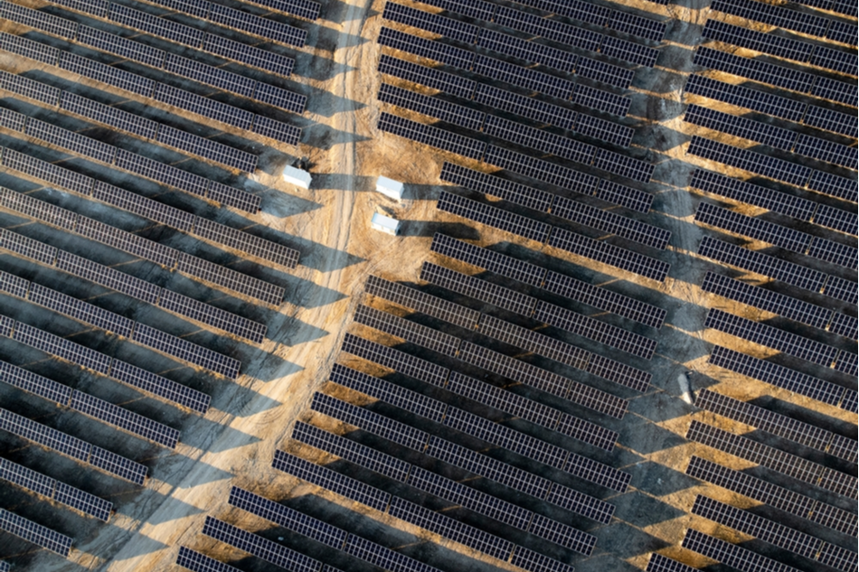 bird's eye view of large solar park in Greece