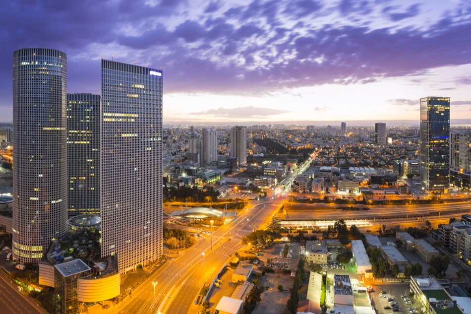 Tel-Aviv at sunset with purple sky
