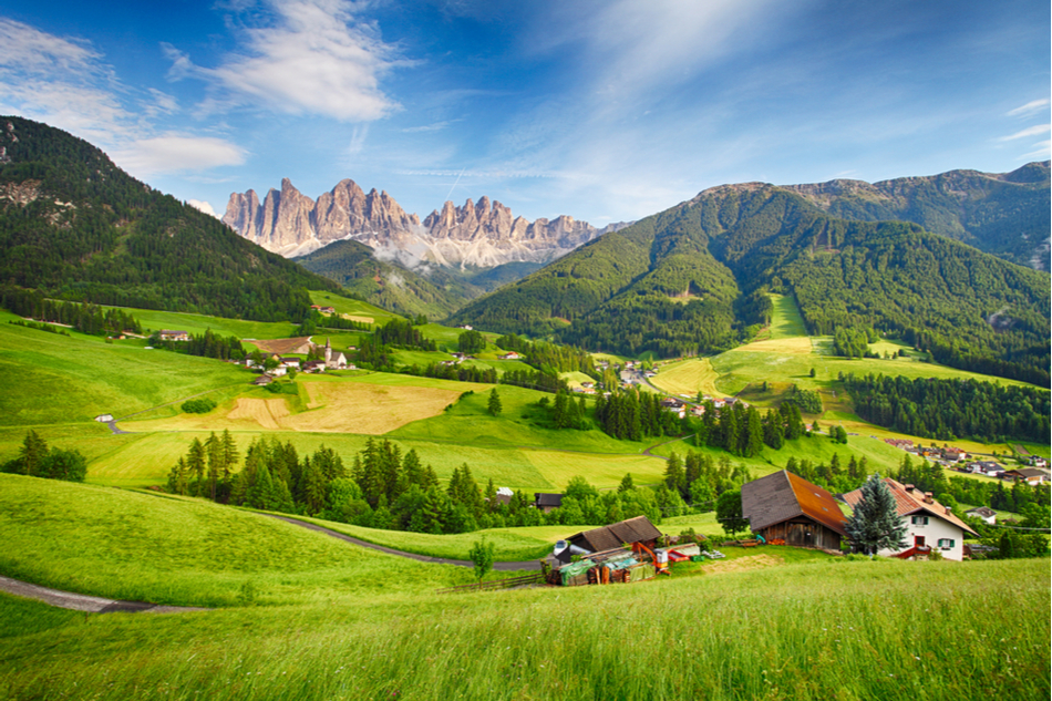 Italian countryside scenery with the Dolomites in the background