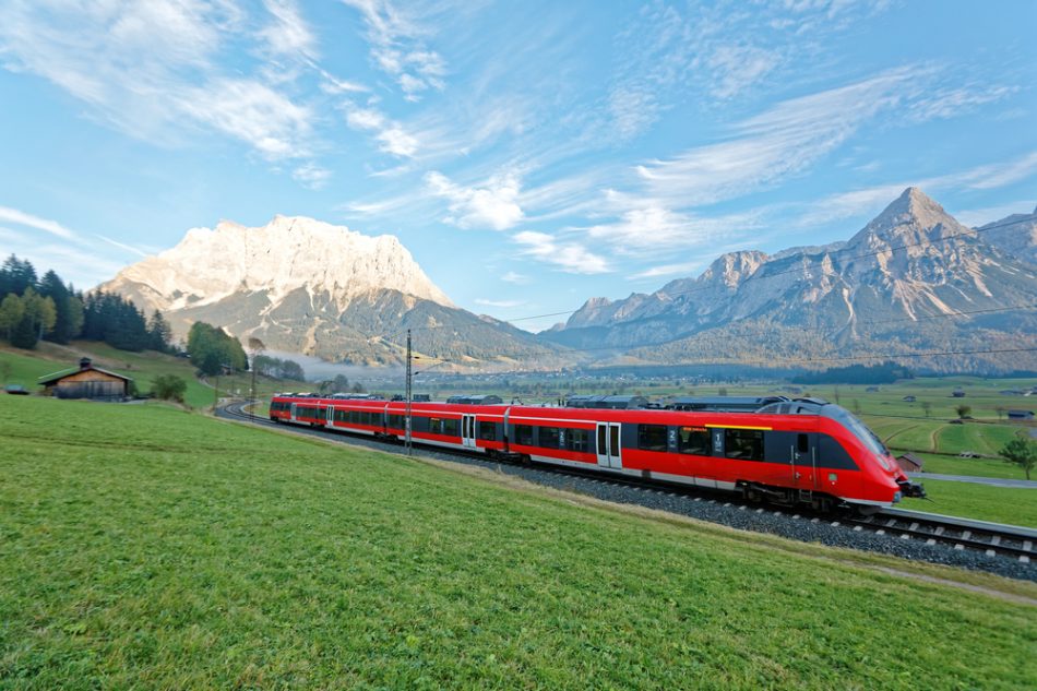 Train traveling through the Austrian countryside