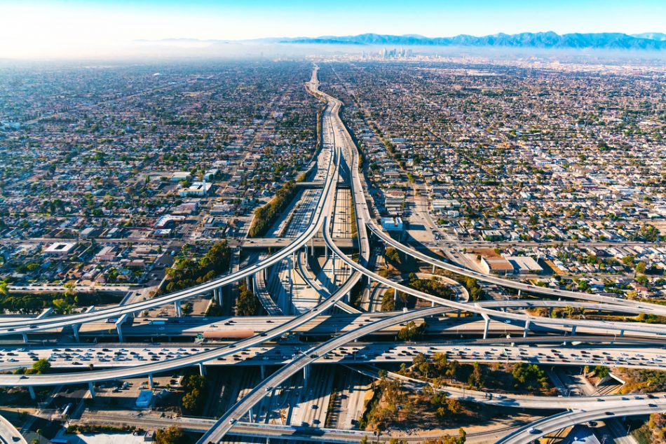Bird's eye view of Los Angeles freeway system
