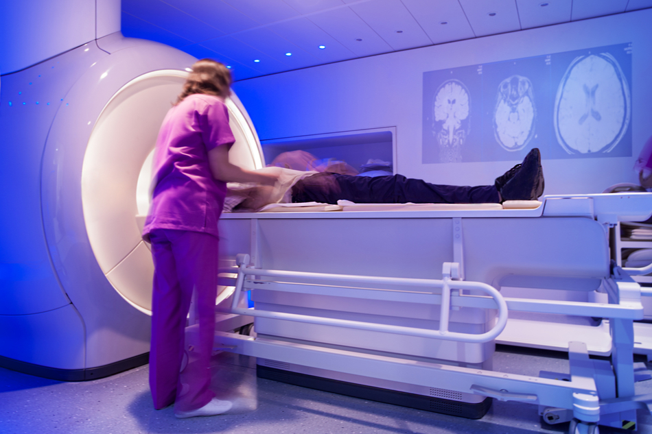 Patient awaits entrance into MRI machine