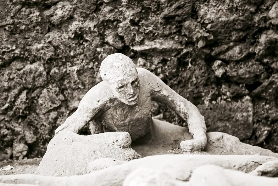 Victim in Pompeii of the eruption of Mount Vesuvius.