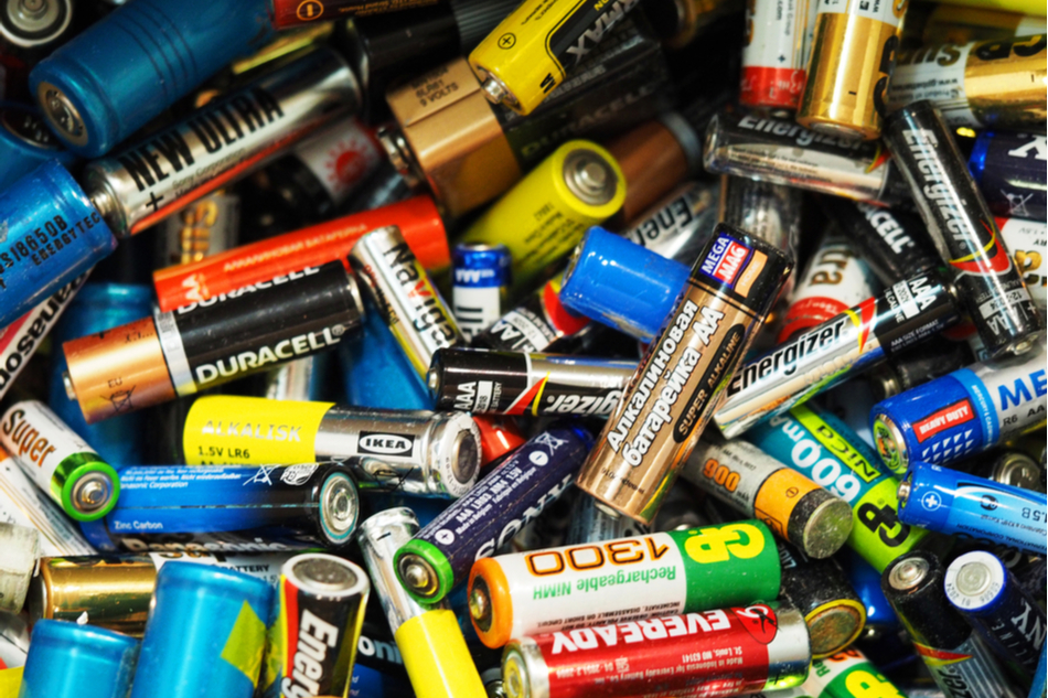 Pile of used, discarded batteries