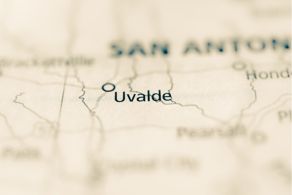 map of Texas with Uvalde in bold